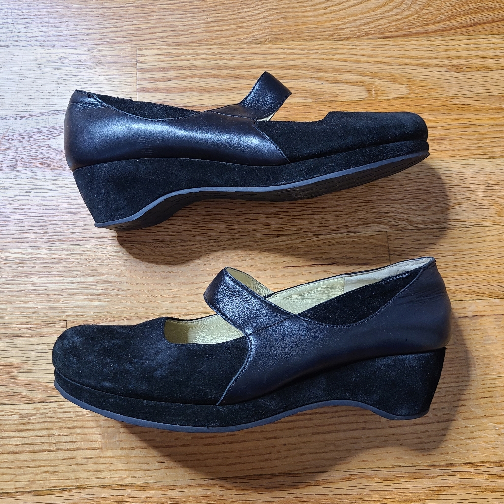 Camper Size 10 Black Suede Mary Jane Wedges